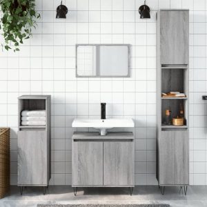 Peoria Wooden 3 Piece Bathroom Furniture Set In Grey Sonoma | Bed Sava