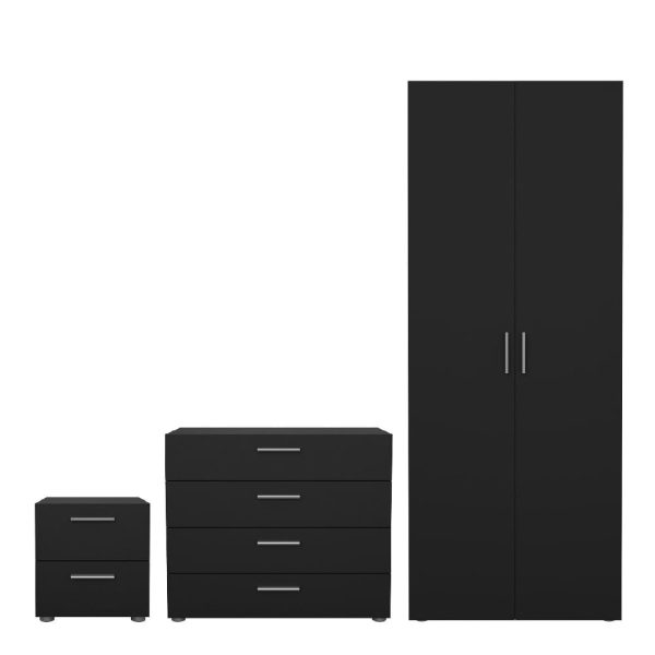 Perkin Wooden Furniture Set With 2 Doors Wardrobe In Black | Bed Sava