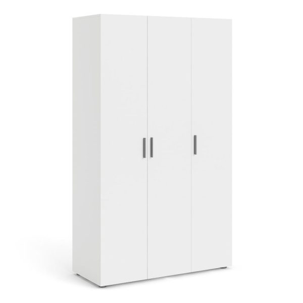 Perkin Wooden Wardrobe With 3 Doors In White Woodgrain | Bed Sava