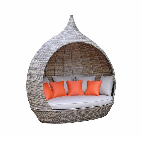 Perrin Rattan Garden Day Bed With Cushions In Brown | Bed Sava