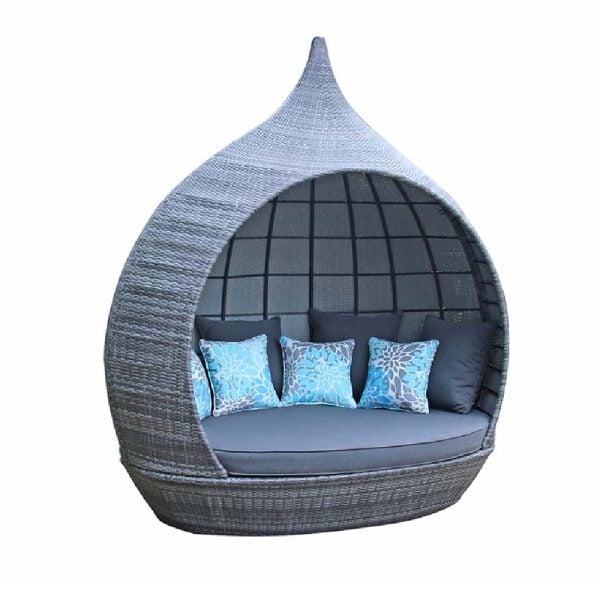 Perrin Rattan Garden Day Bed With Cushions In Grey | Bed Sava