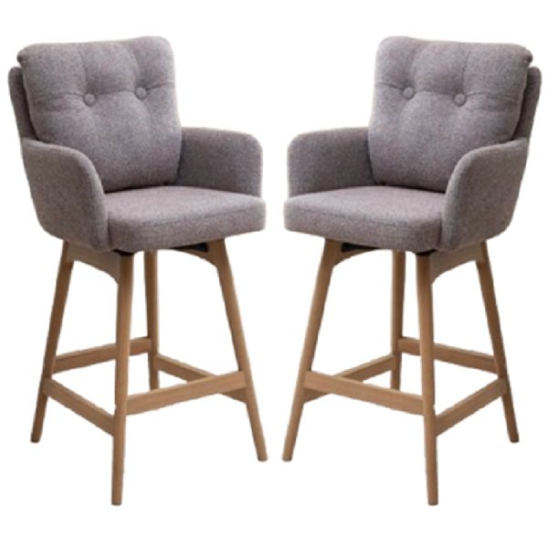 Petaluma Blush Granite Fabric Bar Chairs With Oak Legs In Pair | Bed Sava