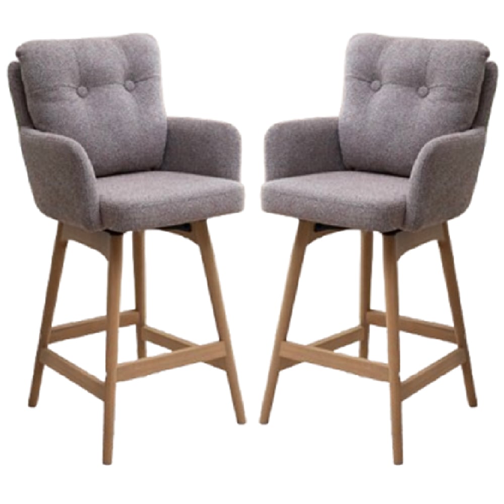 Petaluma Blush Granite Fabric Bar Chairs With Oak Legs In Pair