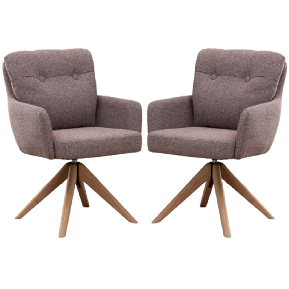 Petaluma Blush Granite Fabric Dining Chairs With Oak Legs In Pair