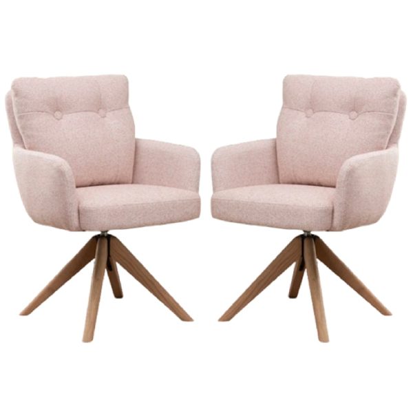 Petaluma Blush Pink Fabric Dining Chairs With Oak Legs In Pair | Bed Sava