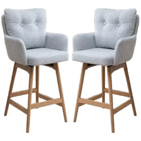 Petaluma Silver Grey Fabric Bar Chairs With Oak Legs In Pair | Bed Sava