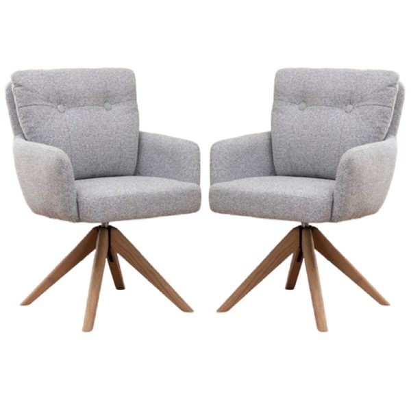Petaluma Silver Grey Fabric Dining Chairs With Oak Legs In Pair | Bed Sava