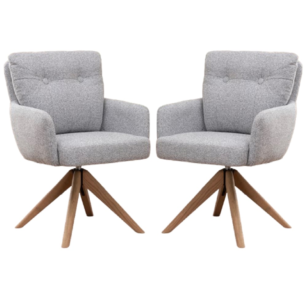 Petaluma Silver Grey Fabric Dining Chairs With Oak Legs In Pair