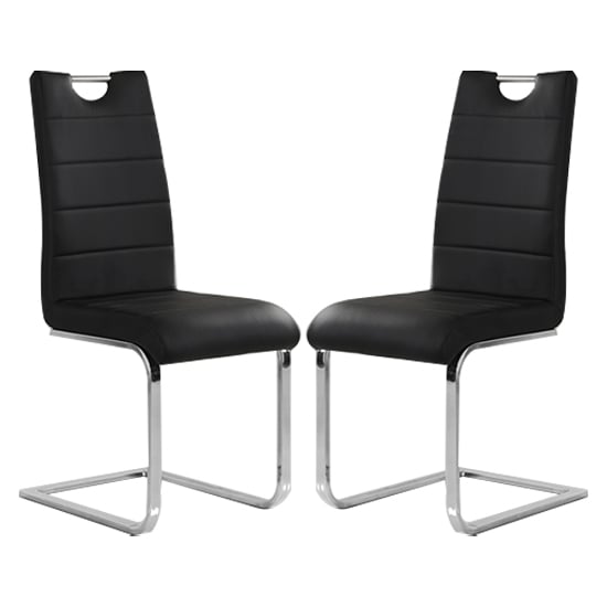 Petra Black Faux Leather Dining Chairs In Pair