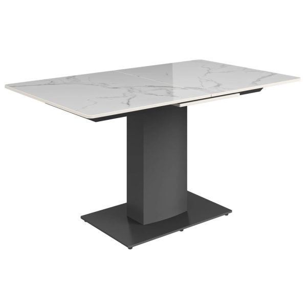 Pevely Sintered Stone Ceramic Extending Dining Table In Gloss White | Bed Sava