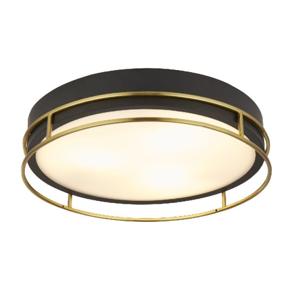 Phoenix 3 Light Frosted Glass Flush Light In Black And Brass | Bed Sava
