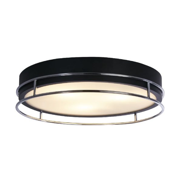 Phoenix 3 Light Frosted Glass Flush Light In Black And Chrome | Bed Sava