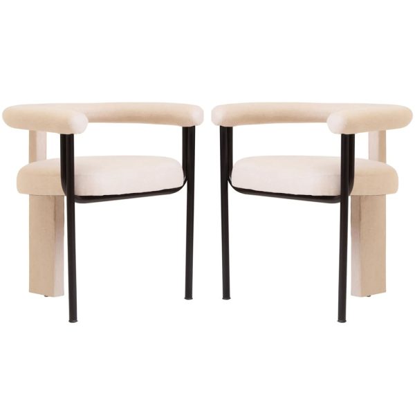Phoenix Cream Fabric Dining Chairs With Black Metal Frame In Pair | Bed Sava