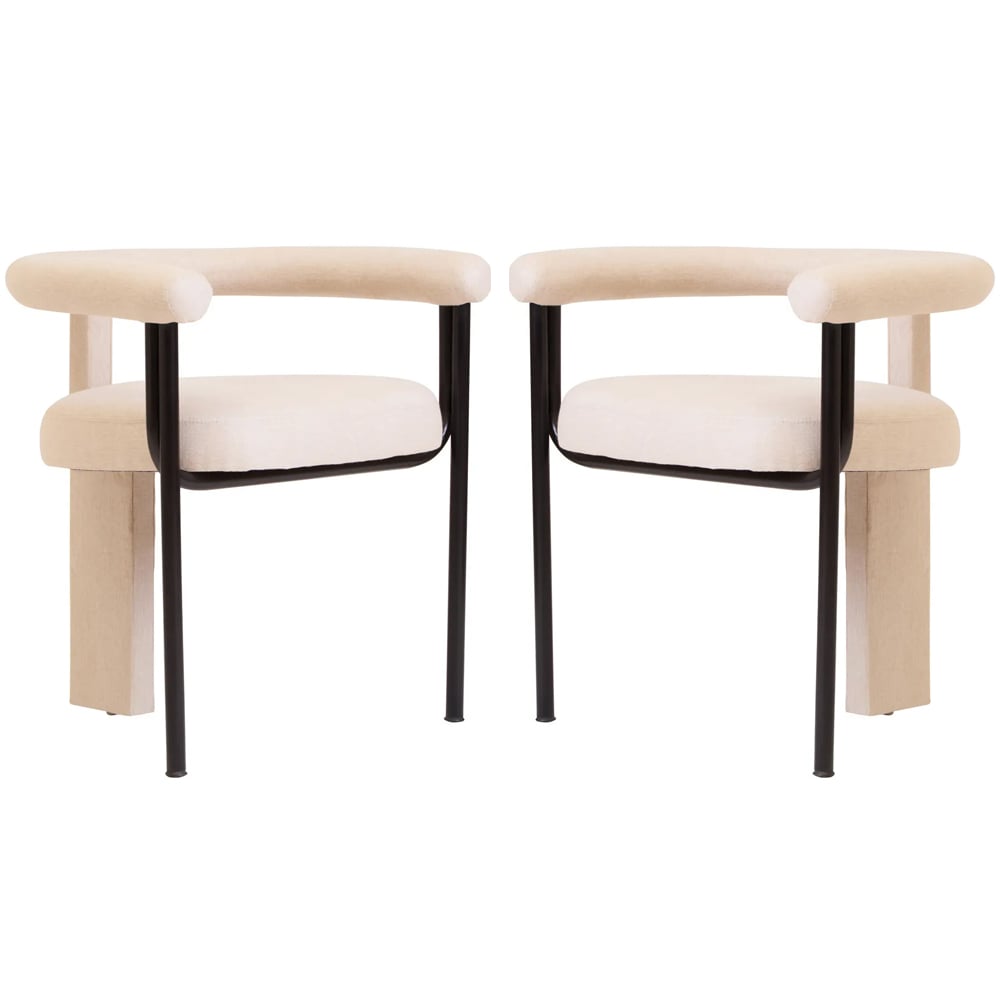 Phoenix Cream Fabric Dining Chairs With Black Metal Frame In Pair
