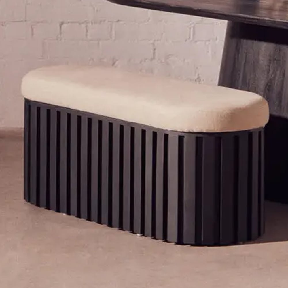 Phoenix Wooden Dining Bench With Cream Fabric Seat In Black