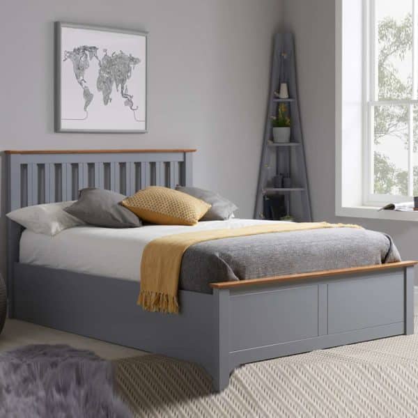 Phoney Wooden Ottoman Storage King Size Bed In Stone Grey | Bed Sava