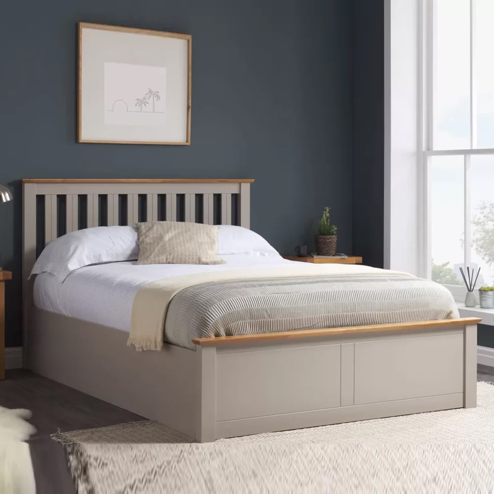 Phoney Wooden Ottoman Storage Single Bed In Pearl Grey