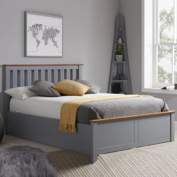 Phoney Wooden Ottoman Storage Single Bed In Stone Grey | Bed Sava
