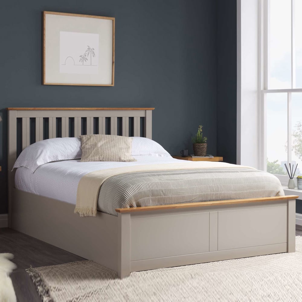 Phoney Wooden Ottoman Storage Small Double Bed In Pearl Grey