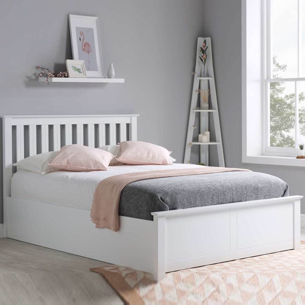 Phoney Wooden Ottoman Storage Small Double Bed In White