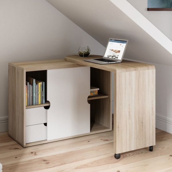 Picton Executive Wooden Laptop Desk In Sonoma Oak And White | Bed Sava