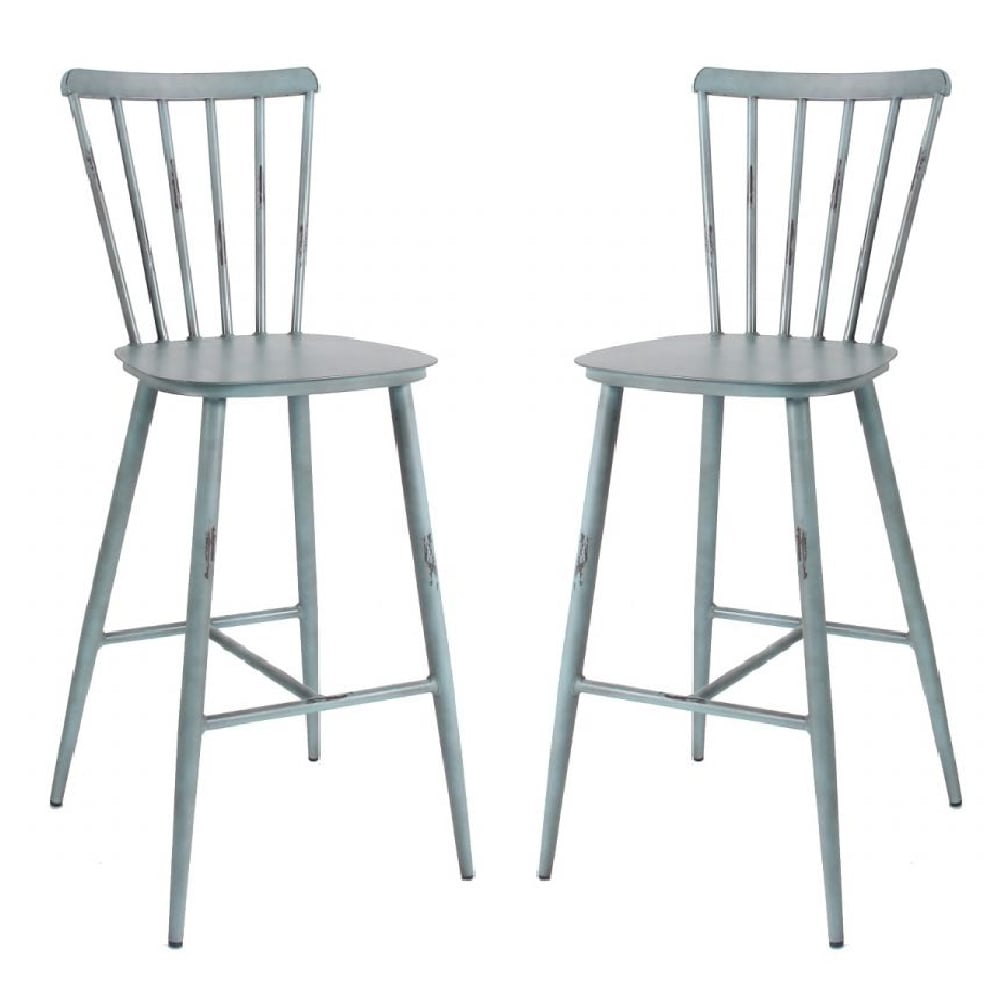 Piper Vintage Blue Outdoor Aluminium Bar Chairs In Pair