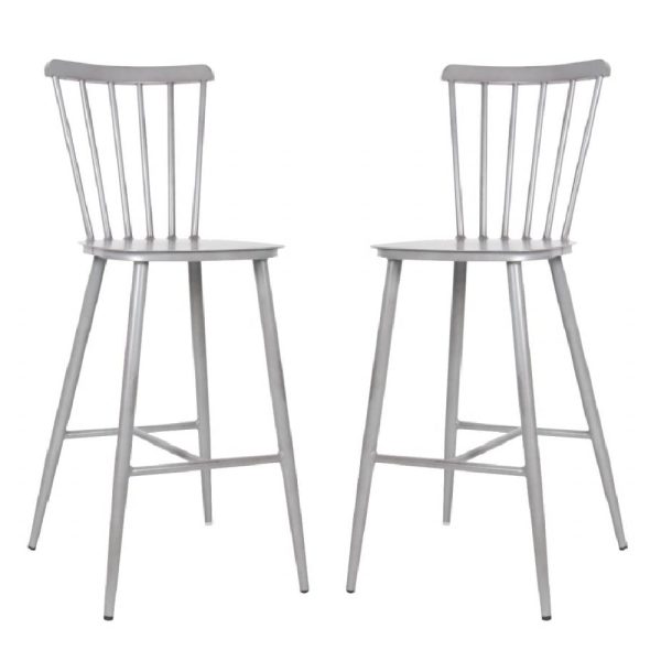 Piper Vintage Grey Outdoor Aluminium Bar Chairs In Pair | Bed Sava