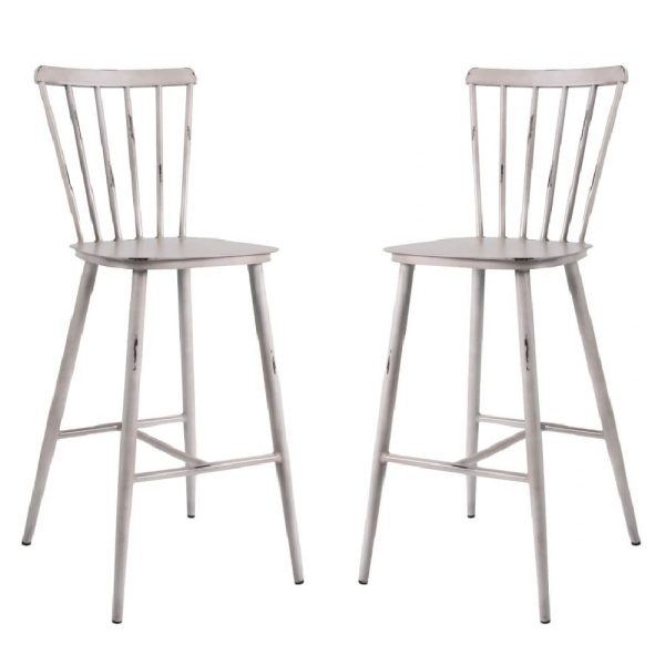 Piper Vintage White Outdoor Aluminium Bar Chairs In Pair | Bed Sava