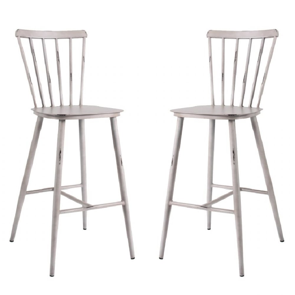 Piper Vintage White Outdoor Aluminium Bar Chairs In Pair