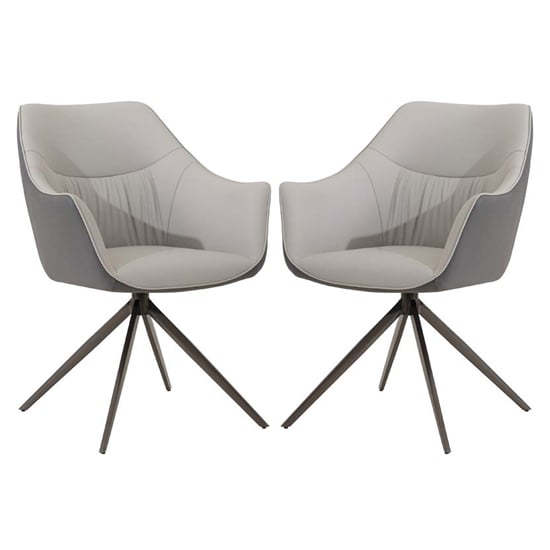 Piran Light Grey Faux Leather Dining Chairs In Pair
