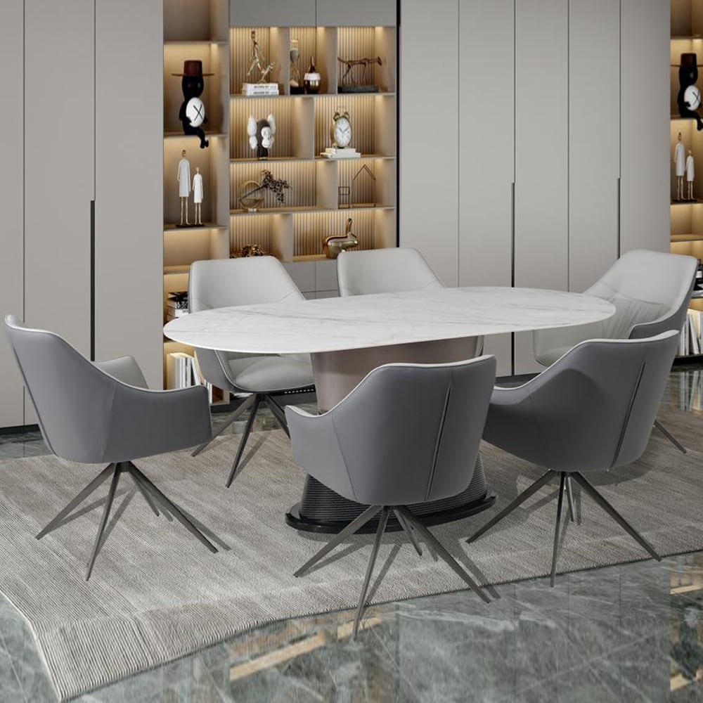 Piran Sintered Stone Dining Table With 6 Grey Chairs In White