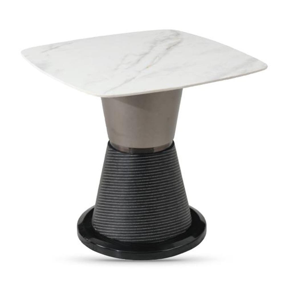 Piran Sintered Stone End Table With Faux Marble Base In White