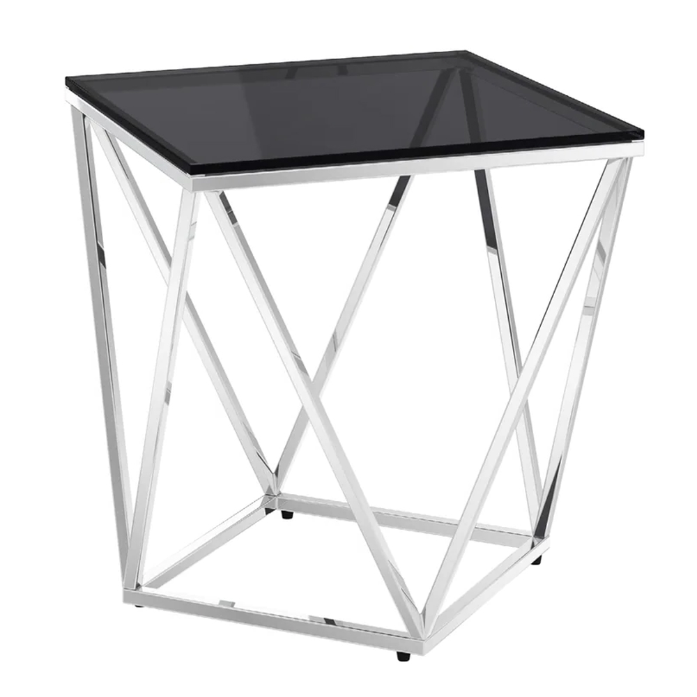 Pittsburgh Smoked Glass Side Table With Stainless Steel Frame