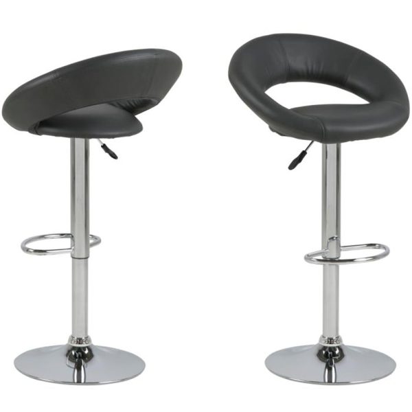 Plano Grey PU Leather Bar Stools With Chrome Base In Pair | Bed Sava