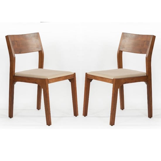 Plano Walnut Acacia Wood Dining Chairs In Pair