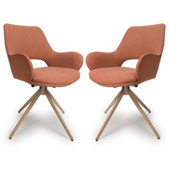Playa Swivel Brick Fabric Dining Chairs In Pair