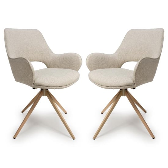 Playa Swivel Natural Fabric Dining Chairs In Pair
