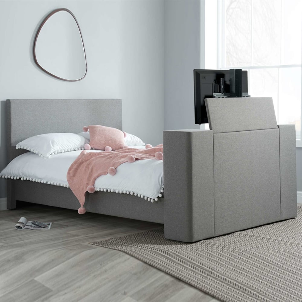 Plazas Fabric Double TV Bed In Grey