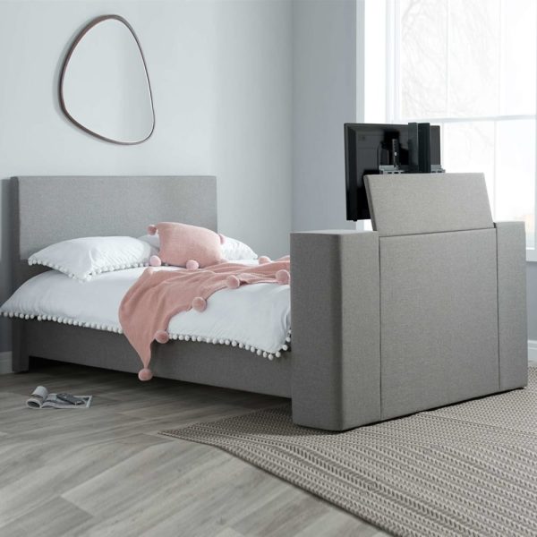 Plazas Fabric King Size TV Bed In Grey | Bed Sava