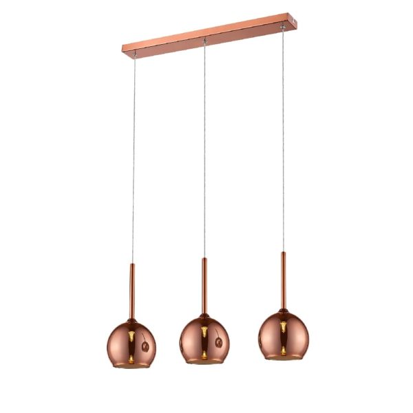 Plumstead 3 Light Glass Shade Bar Pendant Light In Copper | Bed Sava