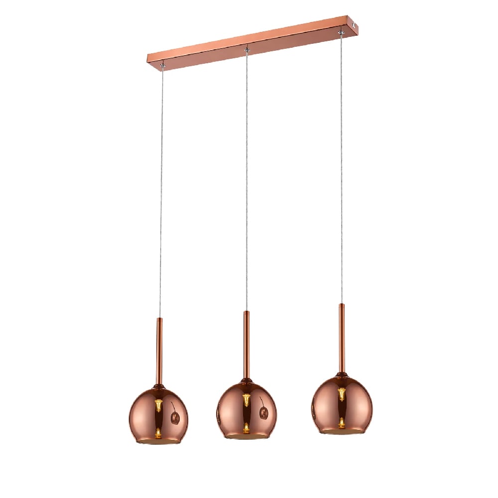 Plumstead 3 Light Glass Shade Bar Pendant Light In Copper