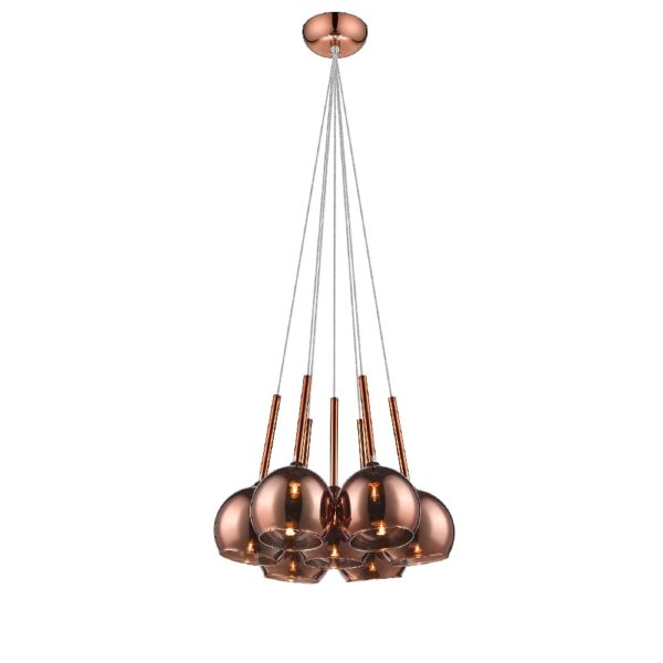 Plumstead 7 Light Glass Shade Pendant Light In Copper | Bed Sava