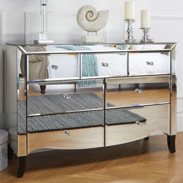 Polearm Mirrored Chest Of 7 Drawers In Silver | Bed Sava