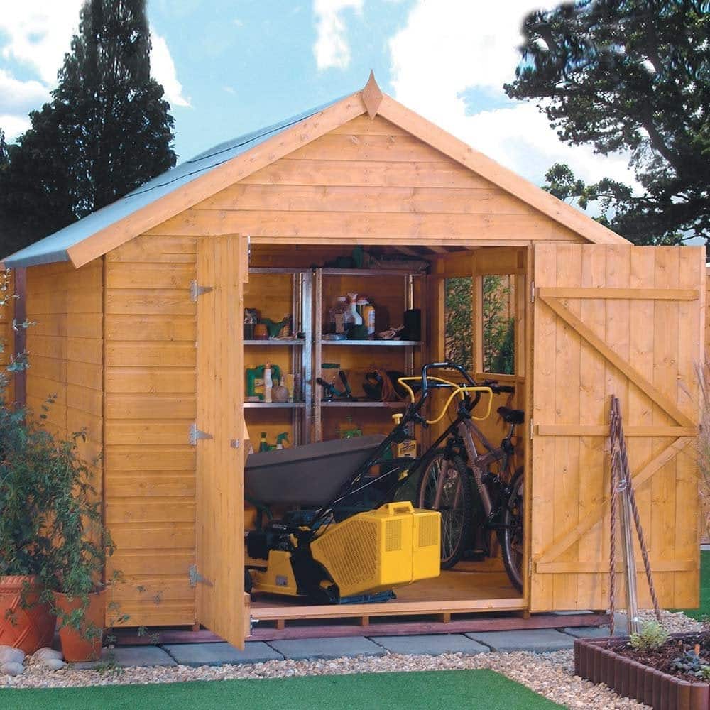 Polmont Wooden Garden Apex Shed In Honey Brown 10x8