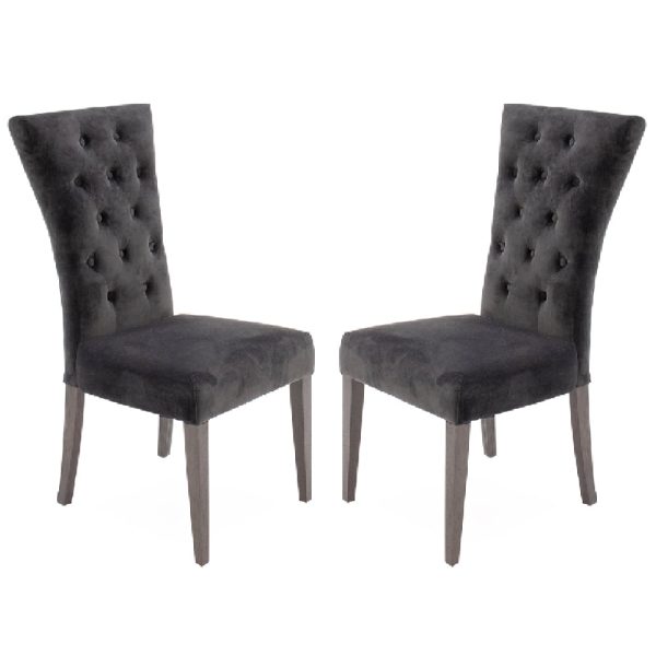 Pombo Charcoal Velvet Dining Chairs With Wooden Leg In Pair | Bed Sava