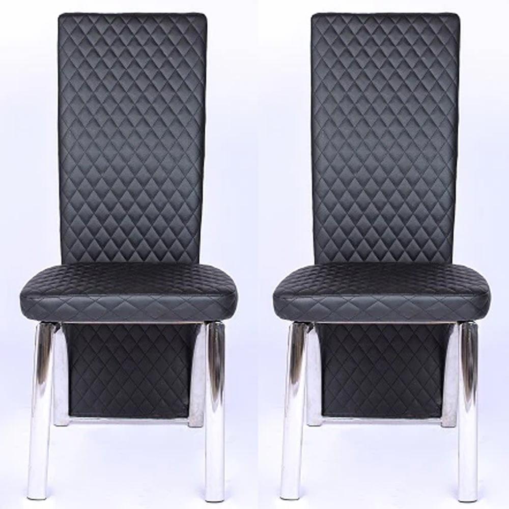 Pooler Black Faux Leather Dining Chairs With Chrome Frame In Pair