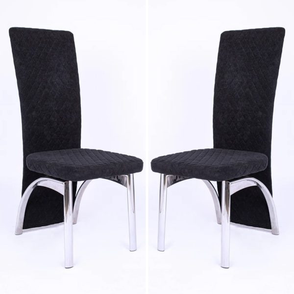 Pooler Black Velvet Dining Chairs With Chrome Frame In Pair | Bed Sava
