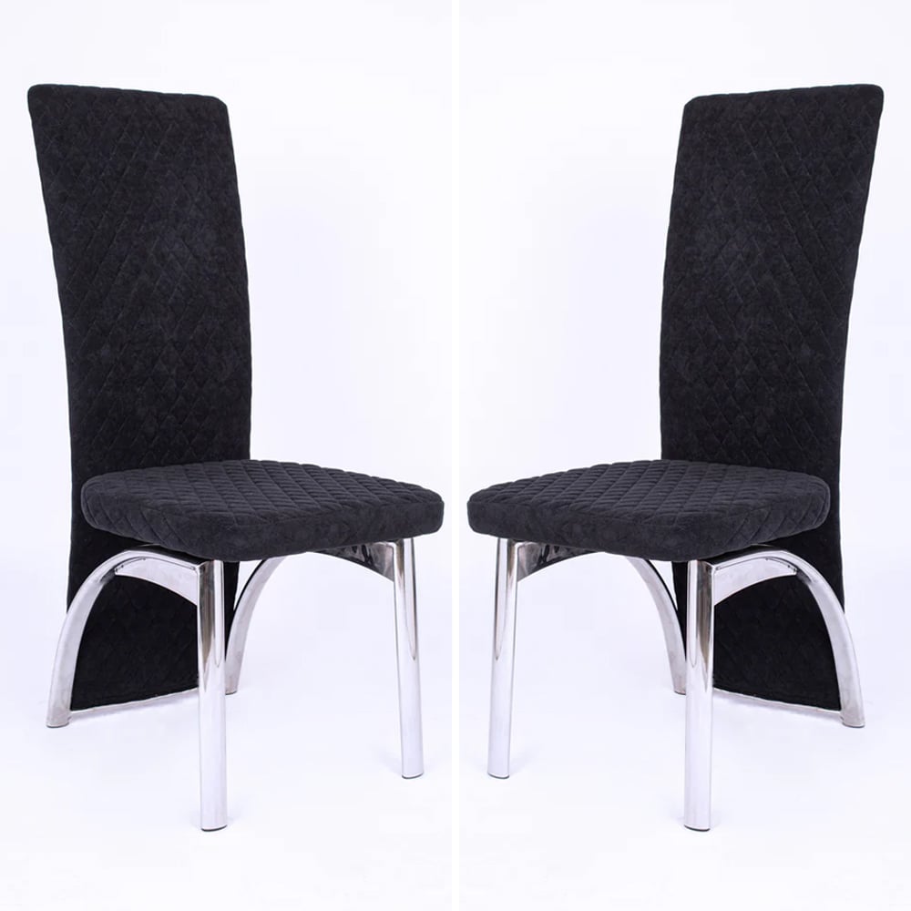 Pooler Black Velvet Dining Chairs With Chrome Frame In Pair