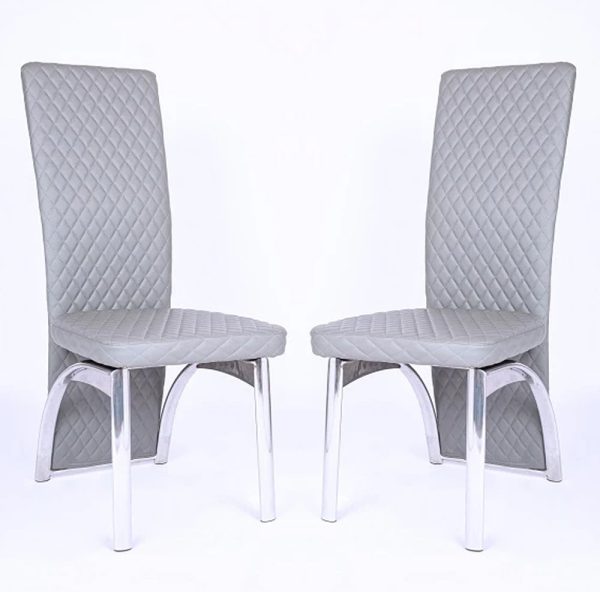 Pooler Grey Faux Leather Dining Chairs With Chrome Frame In Pair | Bed Sava
