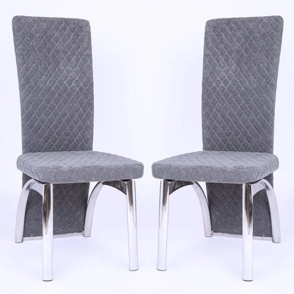 Pooler Grey Velvet Dining Chairs With Chrome Frame In Pair | Bed Sava